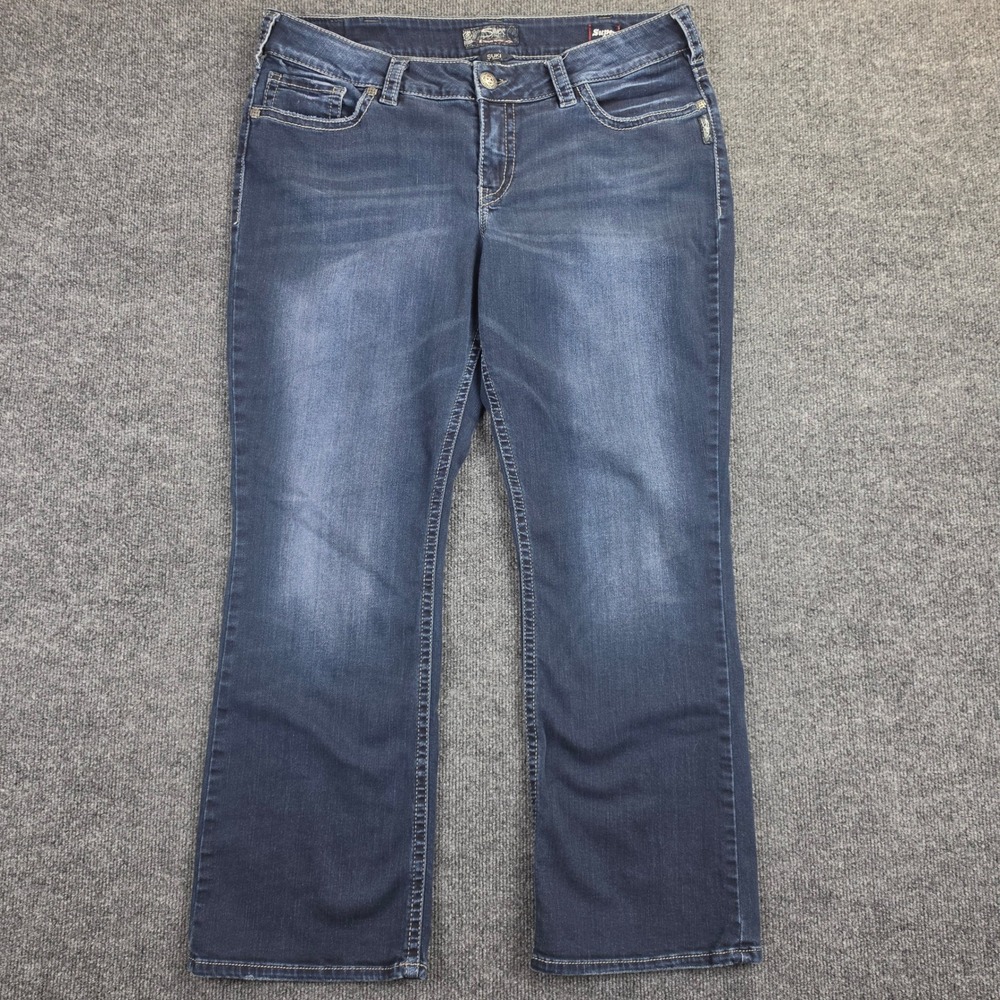 Silver Suki Mid Slim Boot Jeans Women's 18 Dark Wash Denim Super Stretch Blue